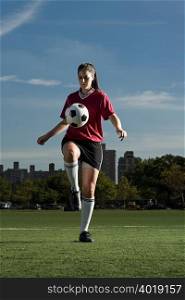 Woman playing keepy uppy
