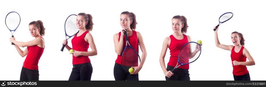 Woman playing tennis on white