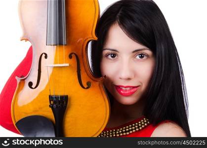 Woman playing violin isolated on the white