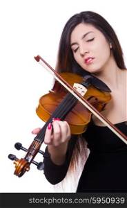Woman playing violin isolated on the white