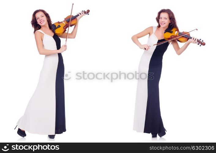 Woman playing violin isolated on white background