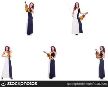 Woman playing violin isolated on white background