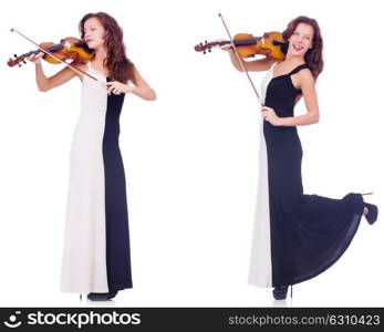 Woman playing violin isolated on white background