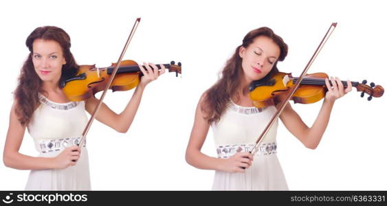 Woman playing violin isolated on white background