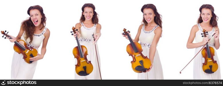 Woman playing violin isolated on white background