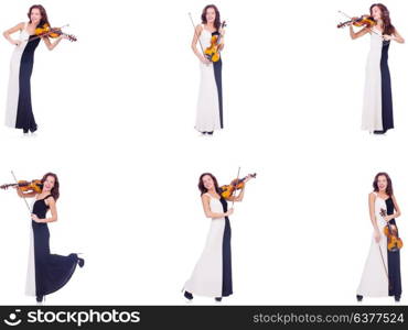 Woman playing violin isolated on white background