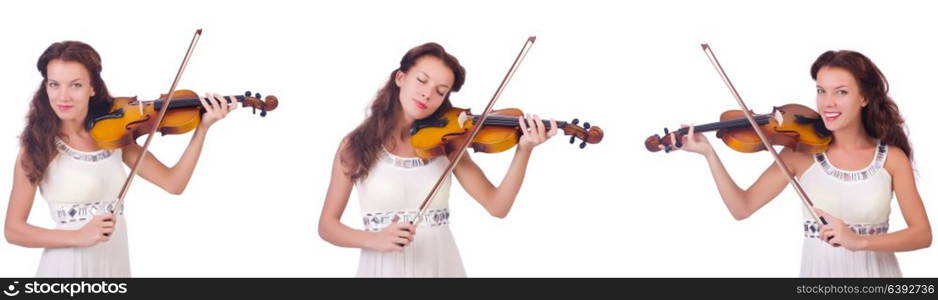 Woman playing violin isolated on white background