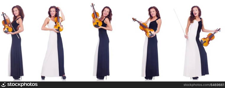 Woman playing violin isolated on white background