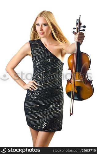 Woman playing violin on white