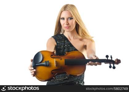 Woman playing violin on white