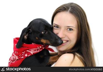 Woman playing with her dog