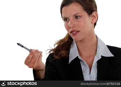 Woman pointing her pen