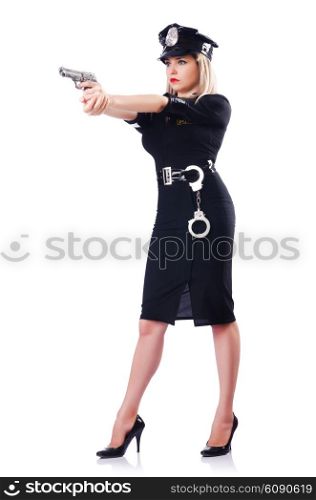 Woman police isolated on the white