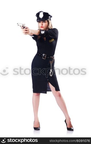 Woman police isolated on the white
