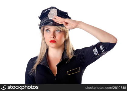 Woman police isolated on white