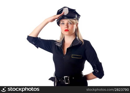 Woman police isolated on white