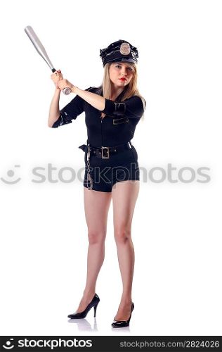 Woman police isolated on white