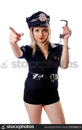 Woman police isolated on white
