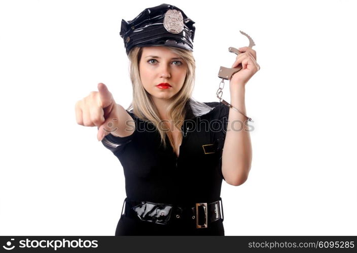 Woman police isolated on white