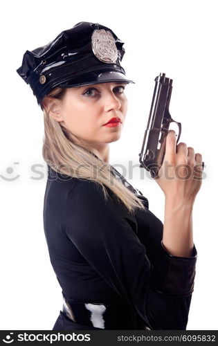 Woman police isolated on white