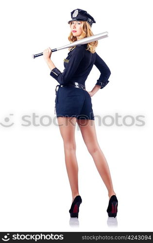 Woman police with baseball bat