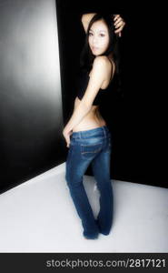 woman posing in jeans