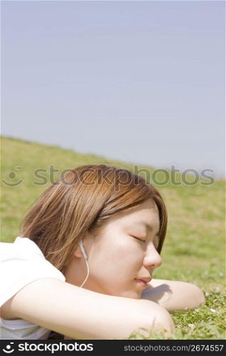 woman posing on grass