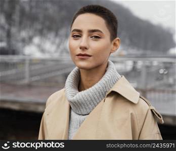 woman posing outdoors close up