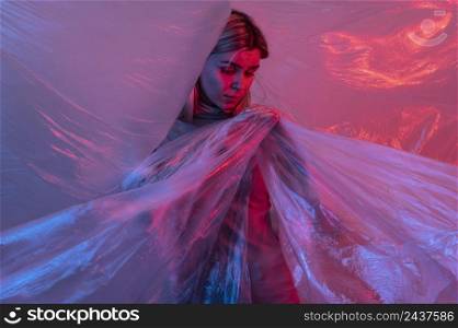 woman posing with plastic foil 10