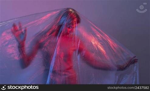 woman posing with plastic foil 4
