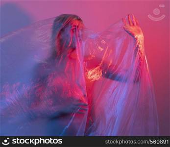 woman posing with plastic foil 8