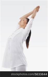Woman practicing backward bend pose