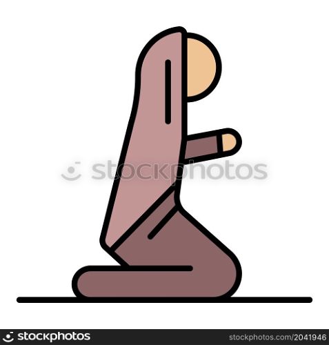 Woman praying on her knees icon. Outline woman praying on her knees vector icon color flat isolated. Woman praying on her knees icon color outline vector