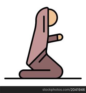 Woman praying on her knees icon. Outline woman praying on her knees vector icon color flat isolated. Woman praying on her knees icon color outline vector