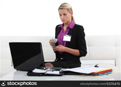 Woman preparing a talk for a business conference