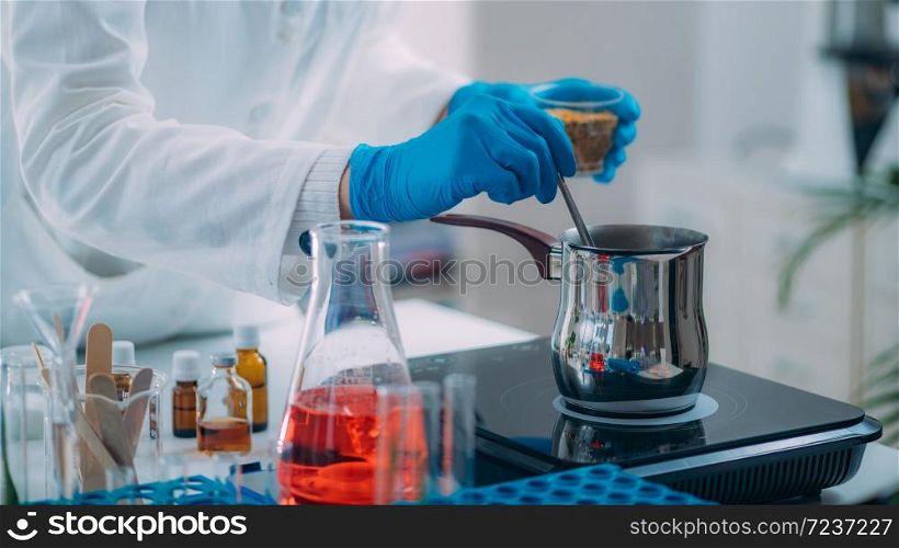 Woman Preparing Cosmetic Beauty Cream in Lab