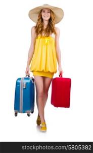 Woman preparing for summer vacation on white