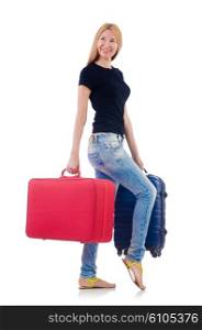 Woman preparing for vacation on white