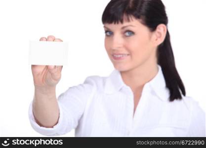 Woman presenting her business card