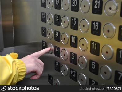 Woman pressing three button on elevator