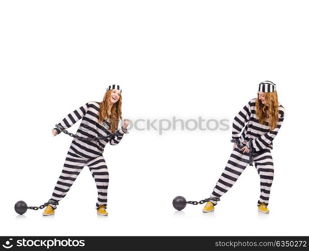 Woman prisoner isolated on white