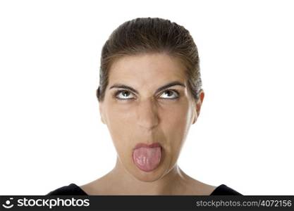 Woman pulling funny face in studio
