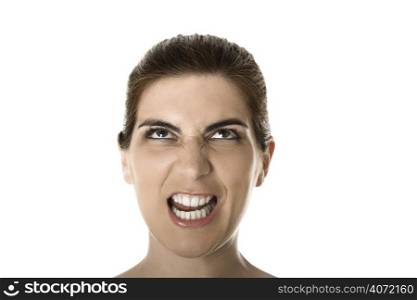 Woman pulling funny face in studio