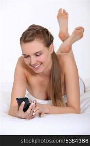 Woman reading a text message