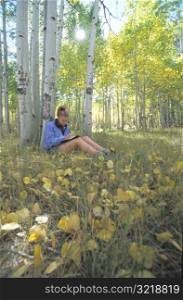Woman Reading in Aspen Grove