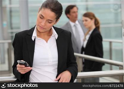 Woman reading message on mobile