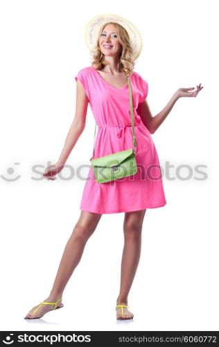 Woman ready for beach on white
