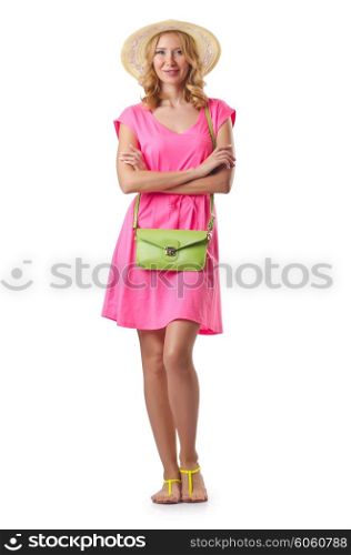 Woman ready for beach on white