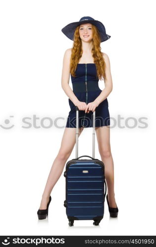 Woman ready for summer holiday isolated on white