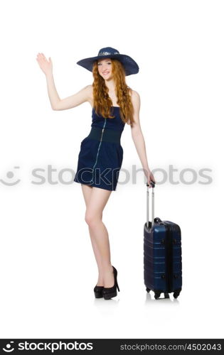 Woman ready for summer holiday isolated on white